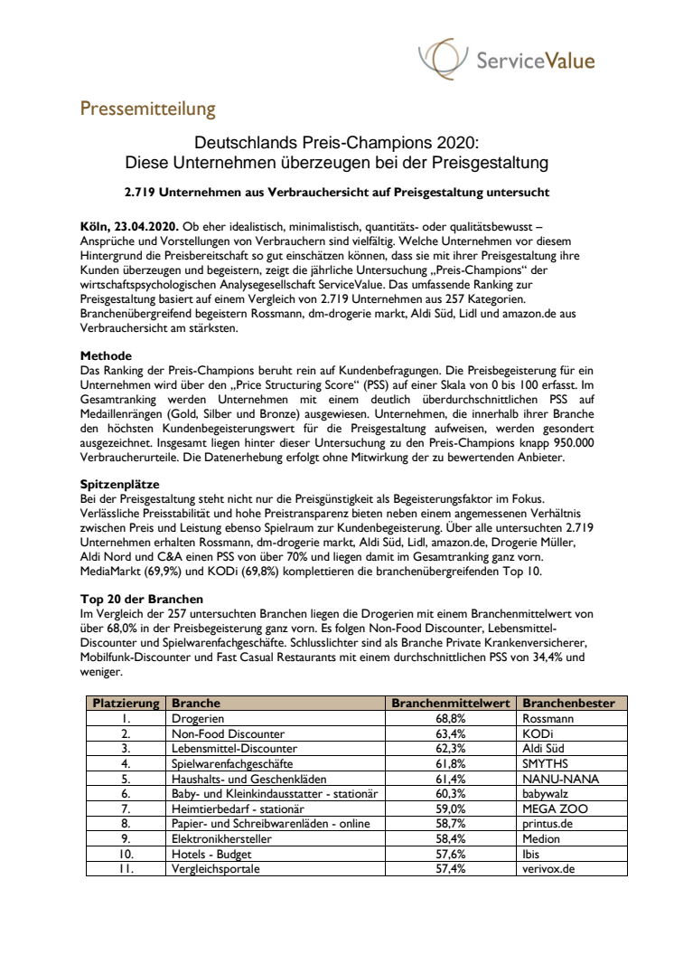 Deutschlands Preis-Champions 2020: Diese Unternehmen überzeugen bei der Preisgestaltung 