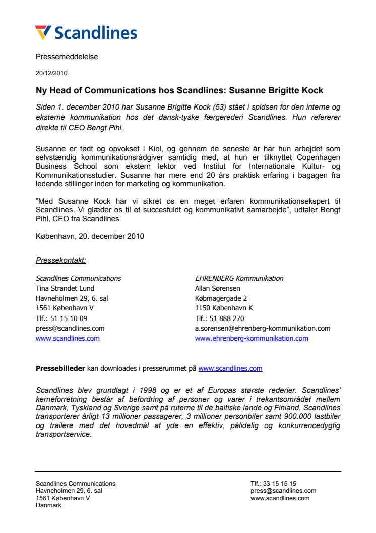Ny Head of Communications hos Scandlines: Susanne Brigitte Kock