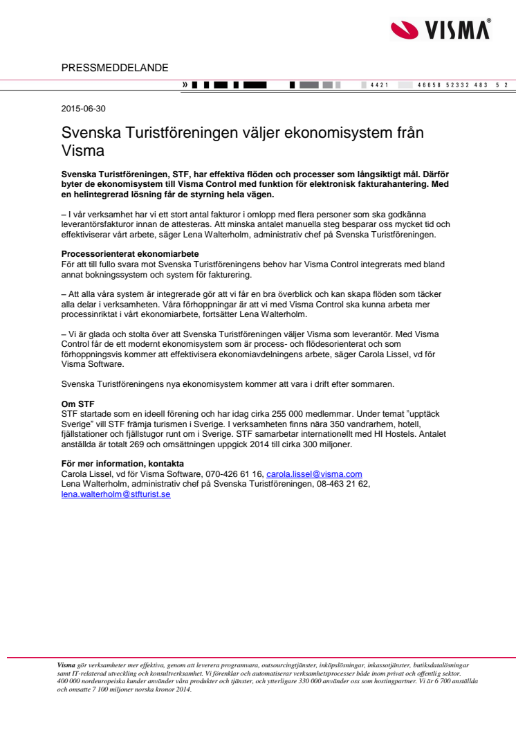 Svenska Turistföreningen väljer ekonomisystem från Visma