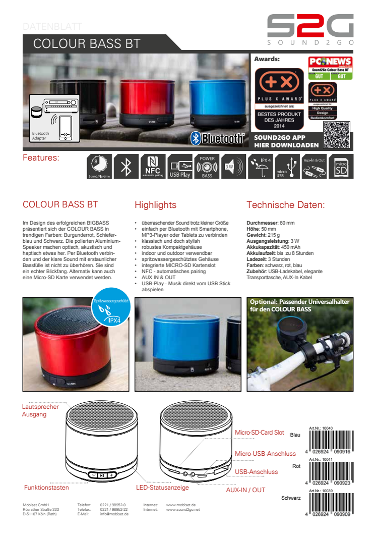 DATENBLATT COLOUR BASS Bluetooth
