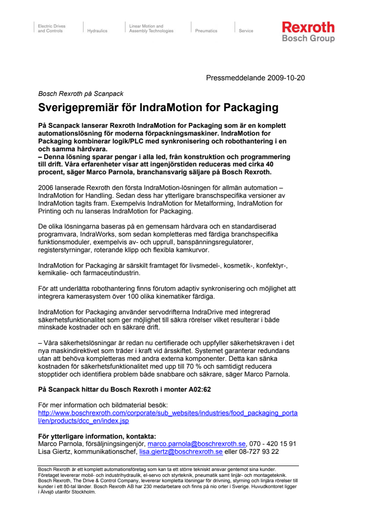 Sverigepremiär för IndraMotion for Packaging