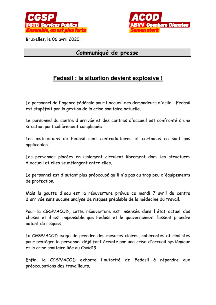 Fedasil : la situation devient explosive ! 