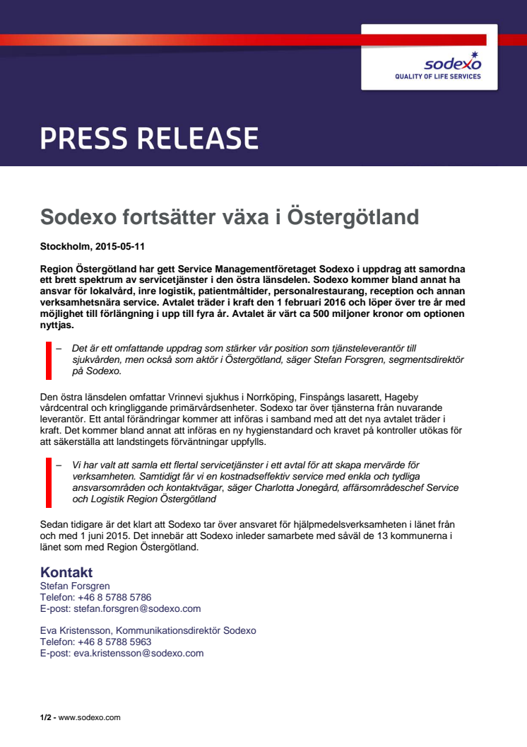 Sodexo fortsätter växa i Östergötland