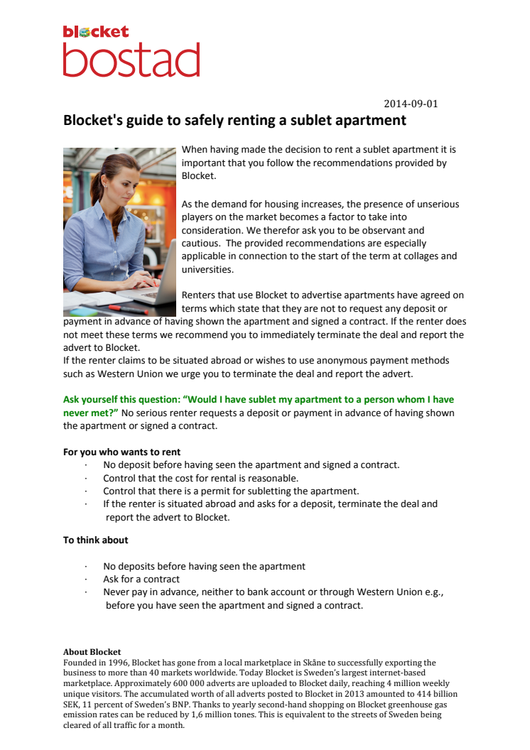 Blocket's guide to safely renting a sublet apartment