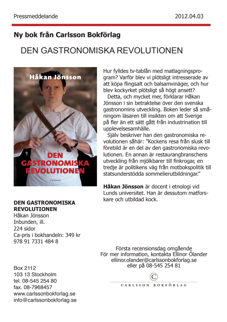 Ny bok: Den gastronomiska revolutionen