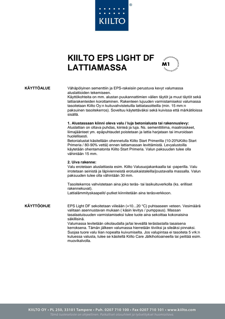 Kiilto EPS Light DF tuote-esite