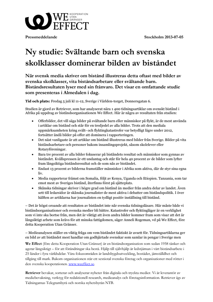 Ny studie: Svältande barn och svenska skolklasser dominerar bilden av biståndet