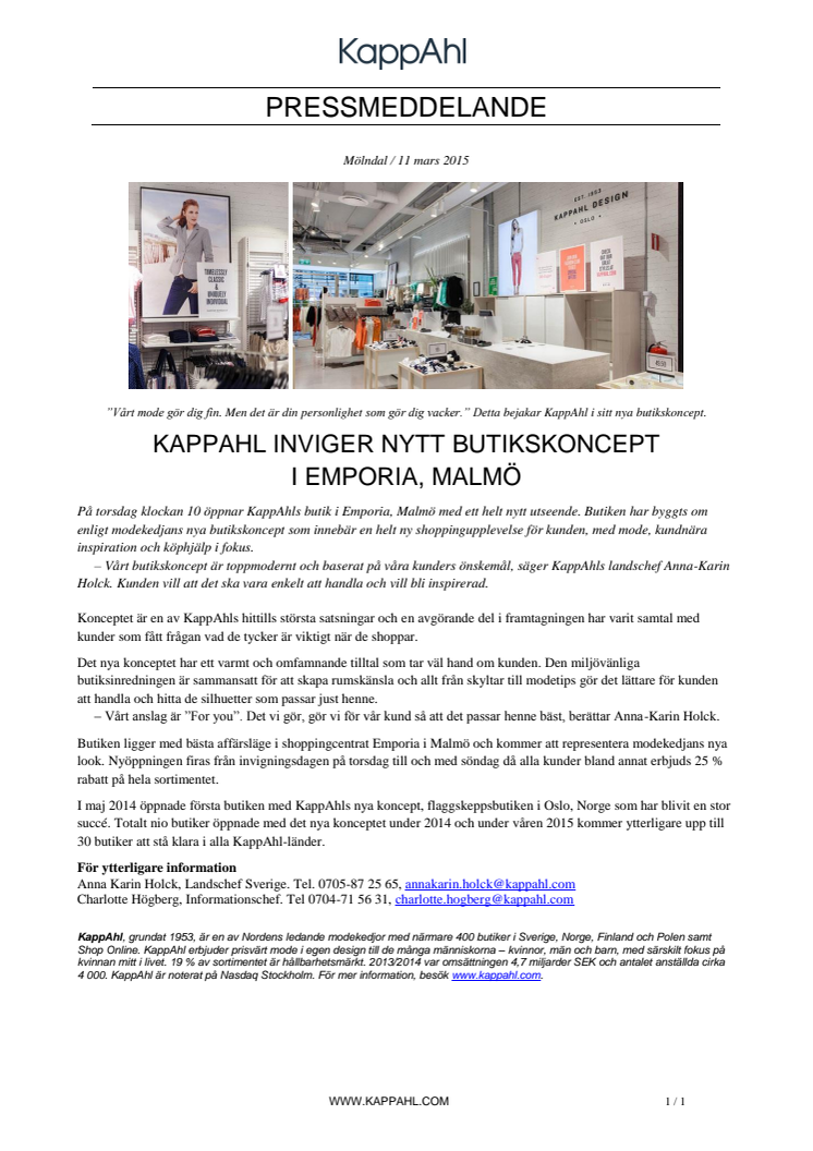 KappAhl inviger nytt butikskoncept i Emporia, Malmö