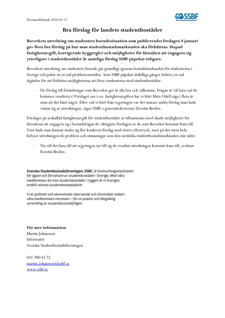 Bra förslag för landets studentbostäder
