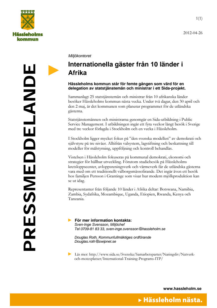 Representanter från 10 afrikanska länder gästar Hässleholm