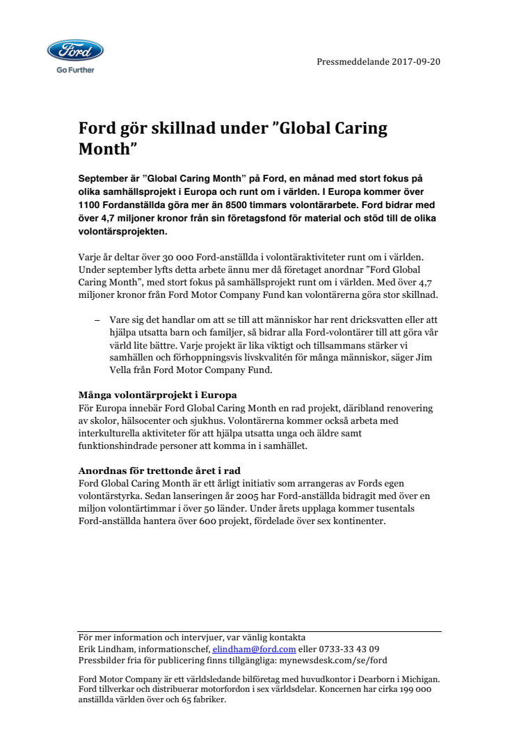 Ford gör skillnad under ”Global Caring Month”