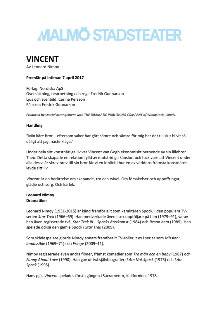 Pressmaterial till Vincent