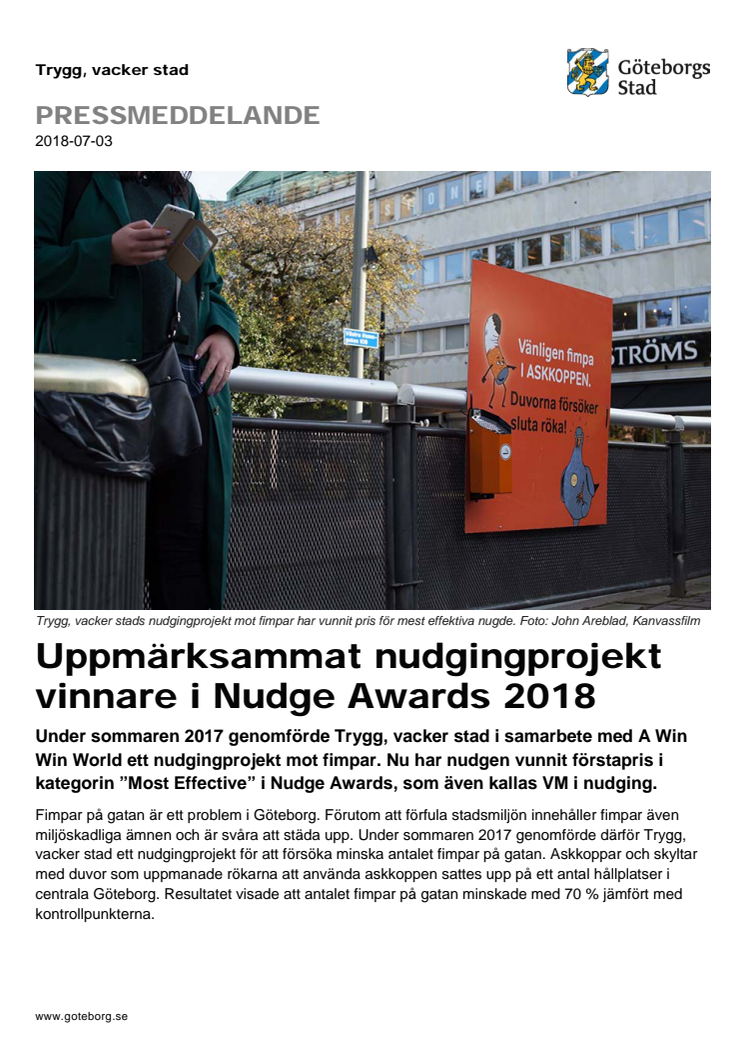 Uppmärksammat nudgingprojekt vinnare i Nudge Awards 2018