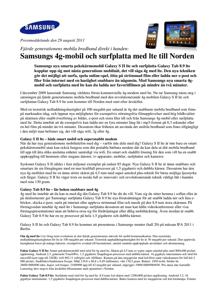 Samsungs 4g-mobil och surfplatta med lte till Norden