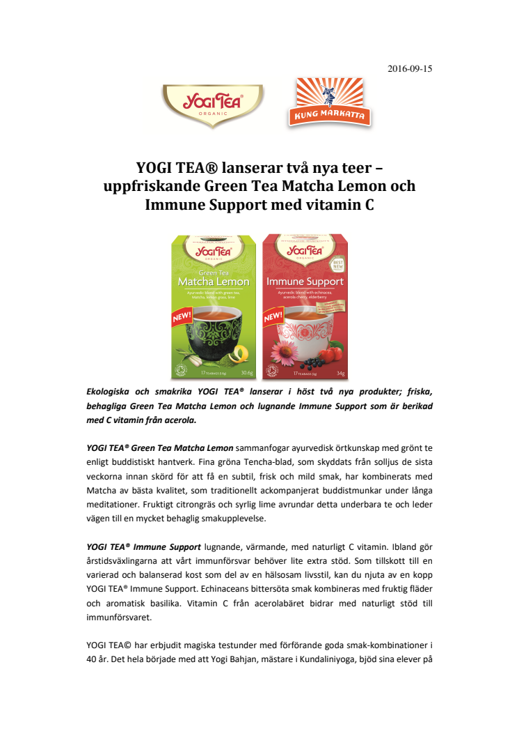 YOGI TEA®  Green Tea Matcha Lemon och Immune Support med vitamin C