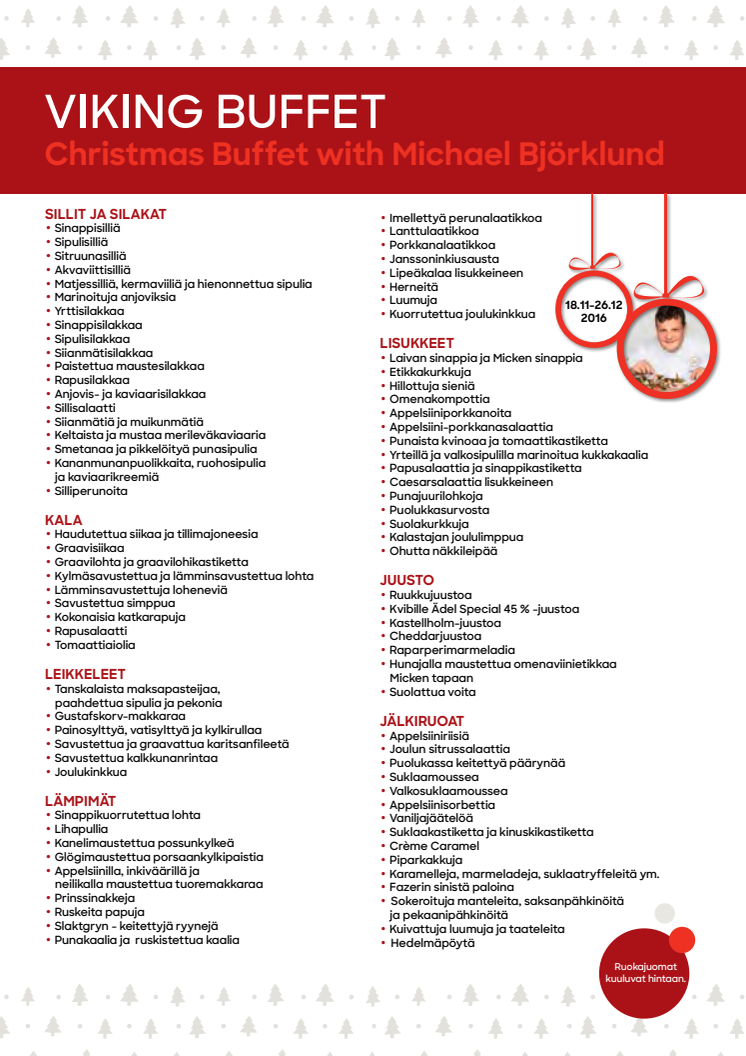 Meny Michael Björklunds julbord 2016