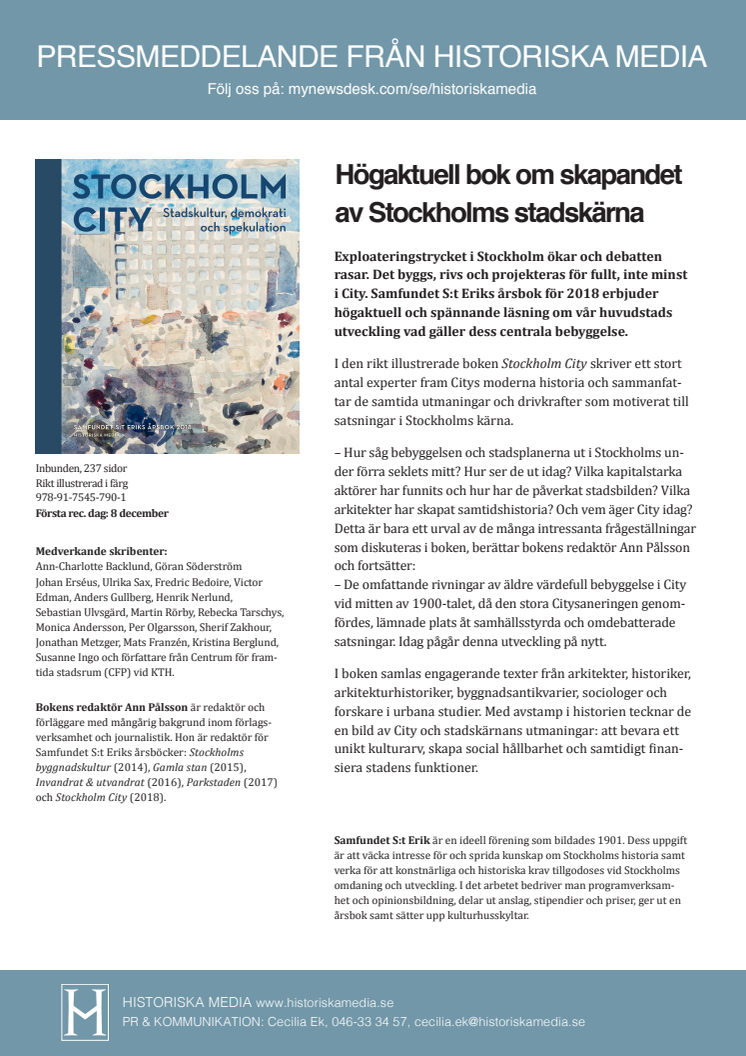 Högaktuell bok om skapandet av Stockholms stadskärna