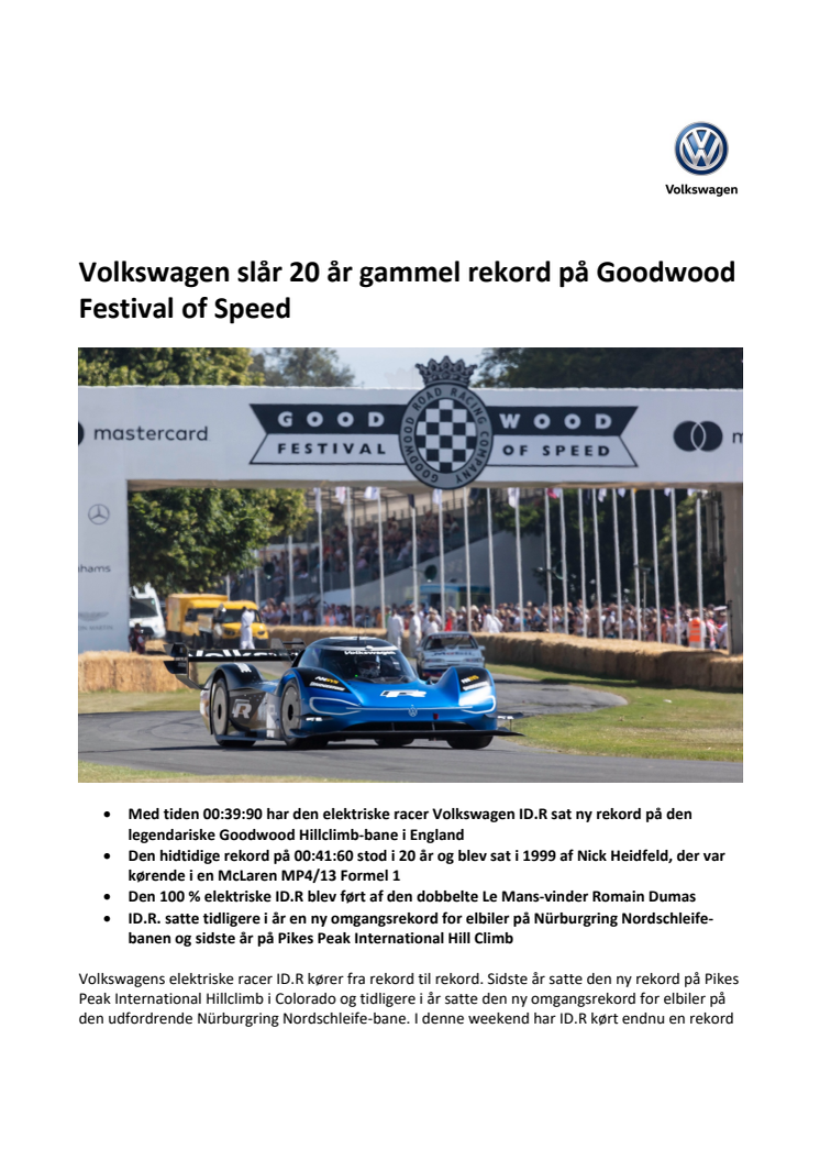 Volkswagen slår 20 år gammel rekord på Goodwood Festival of Speed