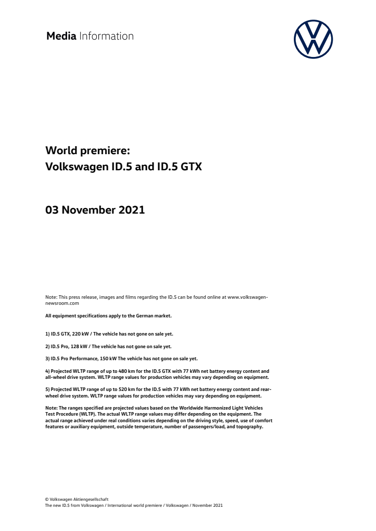 Verdenspremiere på ID.5 og ID.5 GTX – Lang version af pressetekst på engelsk