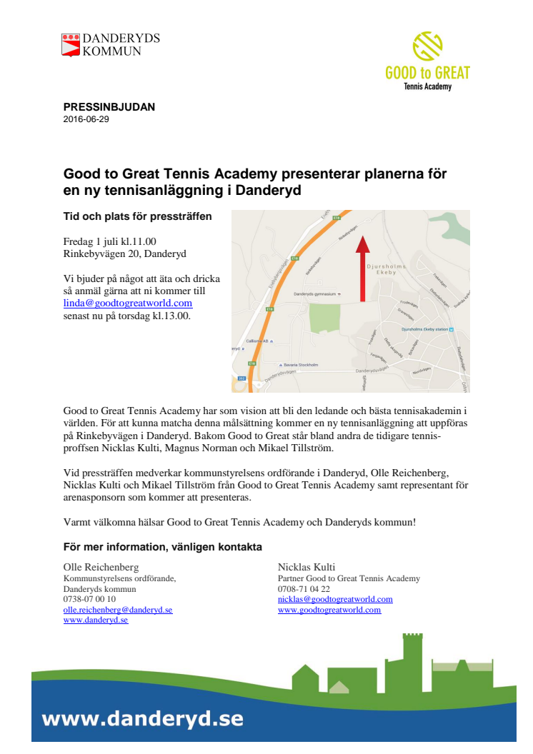 Good to Great Tennis Academy presenterar planerna för en ny tennisanläggning i Danderyd