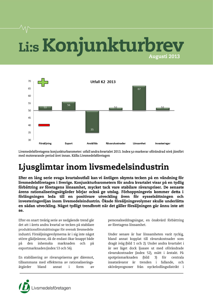 Ny konjunkturbarometer: Ljusning för livsmedelsindustrin