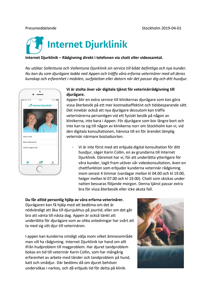 Internet Djurklinik – Rådgivning direkt i telefonen via chatt eller videosamtal.