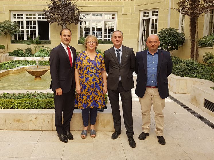 Camfil’s Mark Simmons and Javier Torron stand with Mrs. Sagrario Viejo Viejo and Mr. Javier Viejo Viejo of Servifiltro