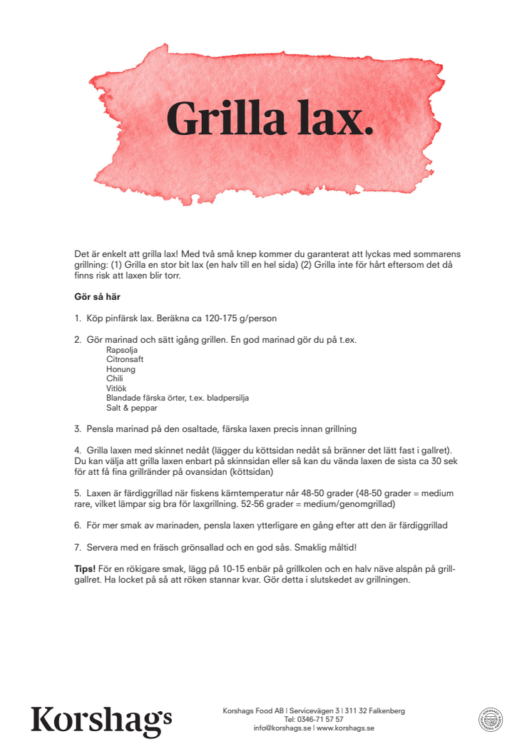 Korshags recepttips: Grillad lax