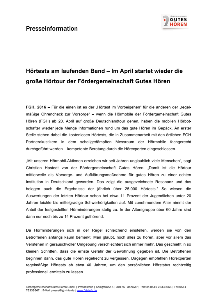 ​Hörtests am laufenden Band – Im April startet wieder die große Hörtour der Fördergemeinschaft Gutes Hören