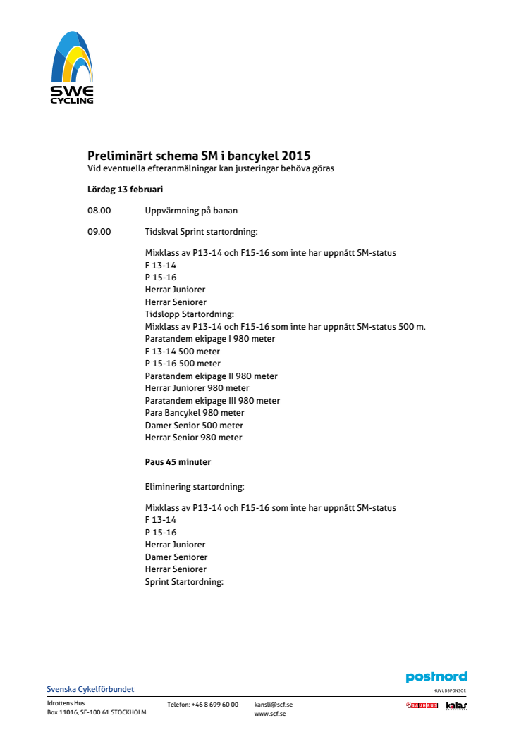 Preliminärt schema 