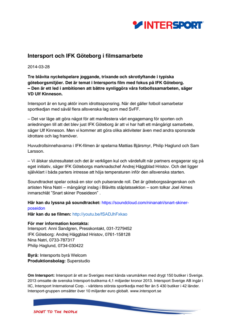 Intersport och IFK Göteborg i filmsamarbete