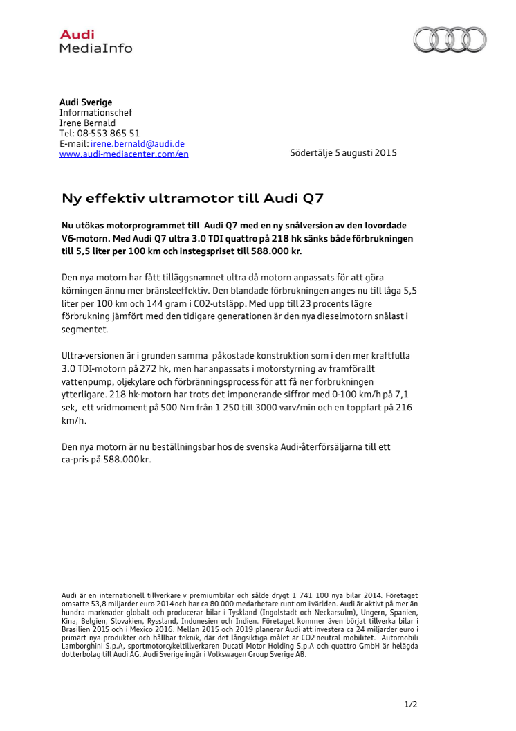 Ny effektiv ultramotor till Audi Q7