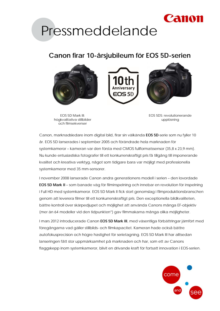 Canon firar 10-årsjubileum för EOS 5D-serien