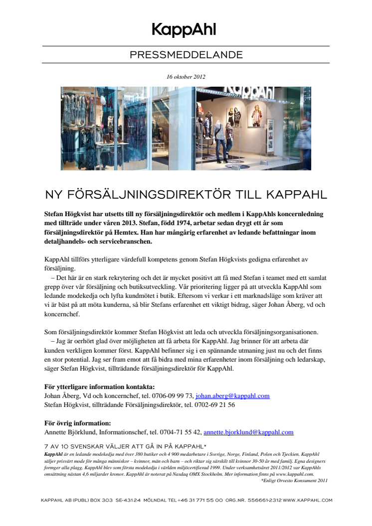 Ny försäljningsdirektör för KappAhl