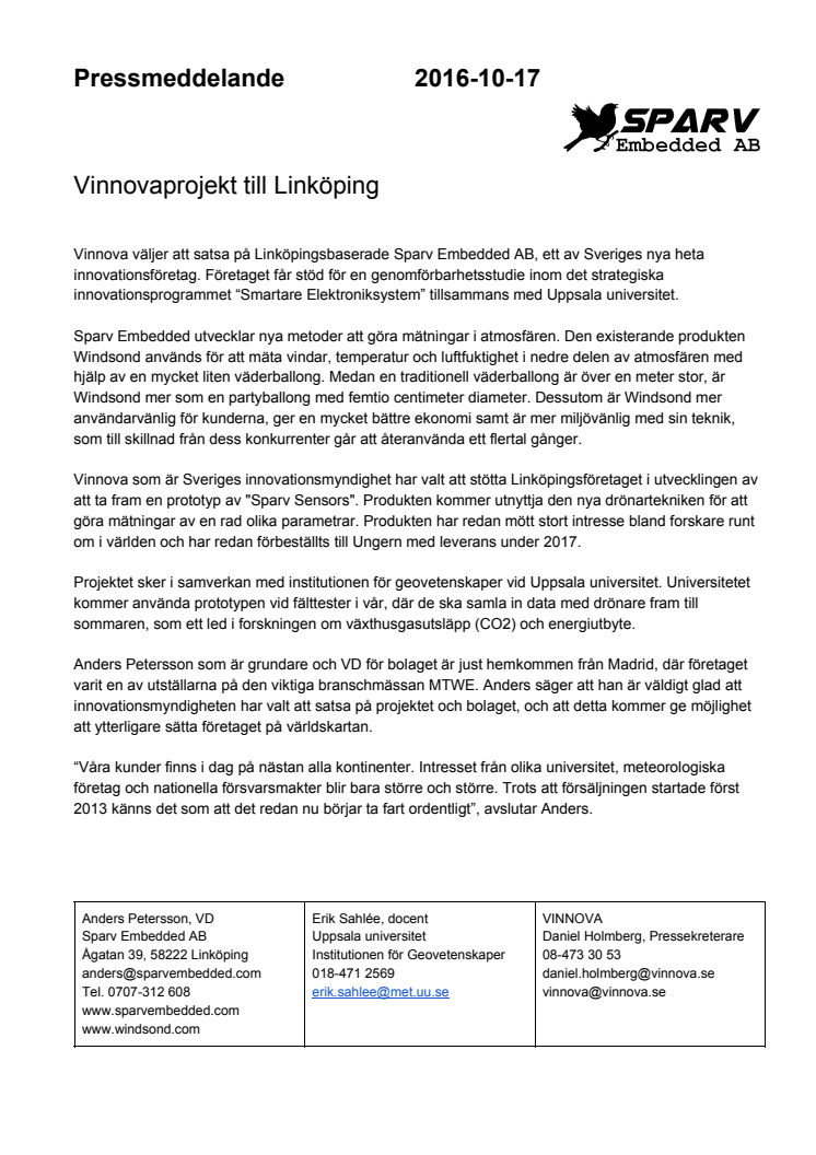 Vinnovaprojekt till Linköping