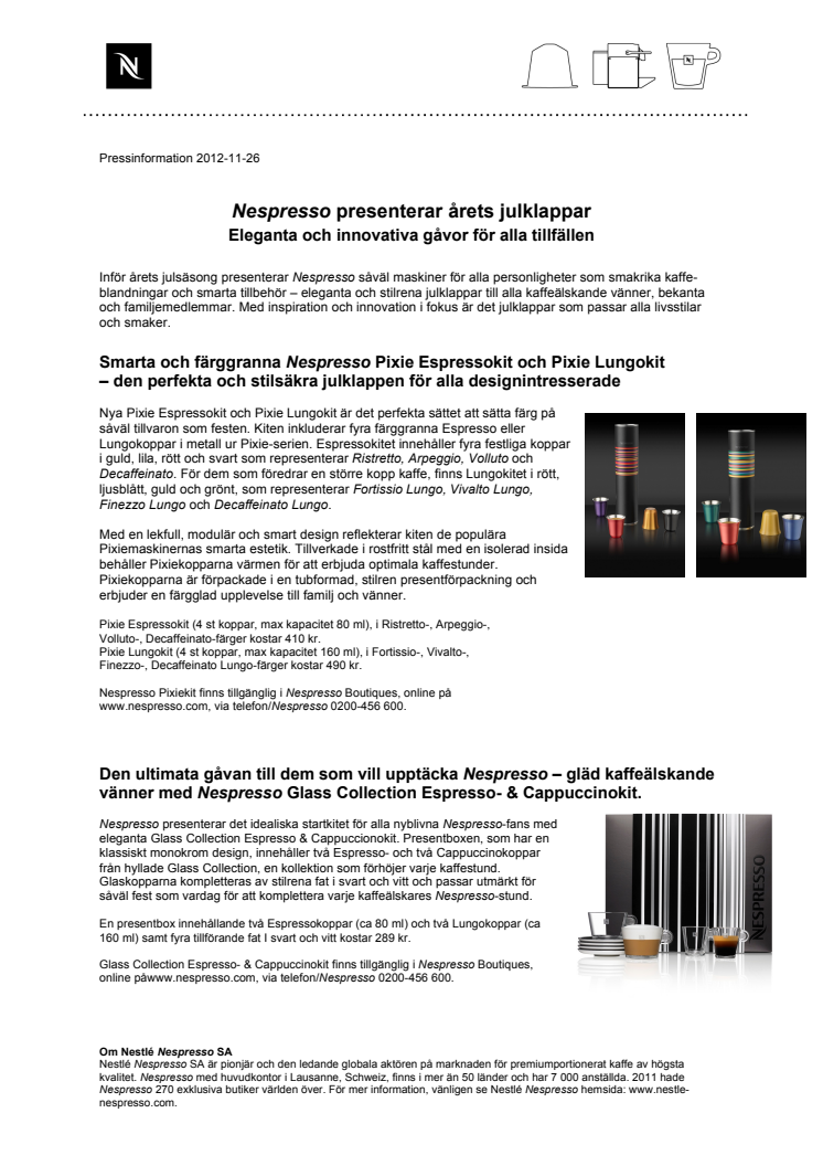 Nespresso presenterar årets julklappar  Eleganta och innovativa gåvor för alla tillfällen 