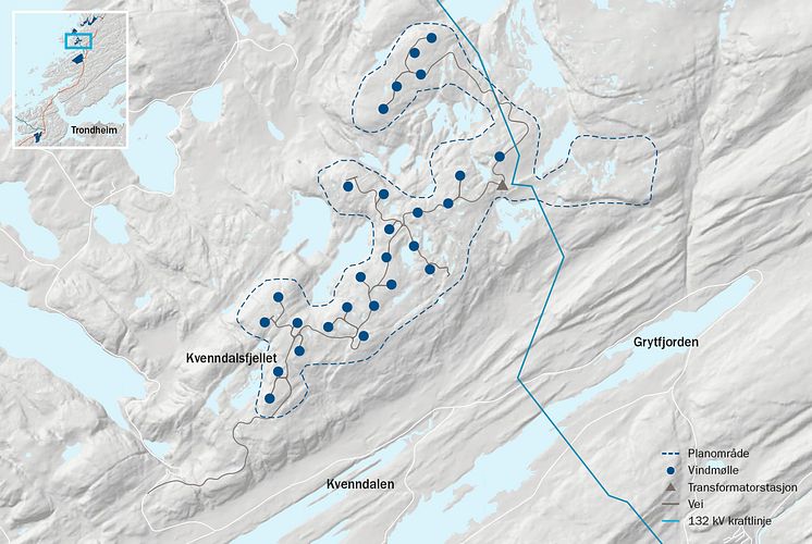 Faktaark- kart Kvenndalsfjellet vindpark-NO