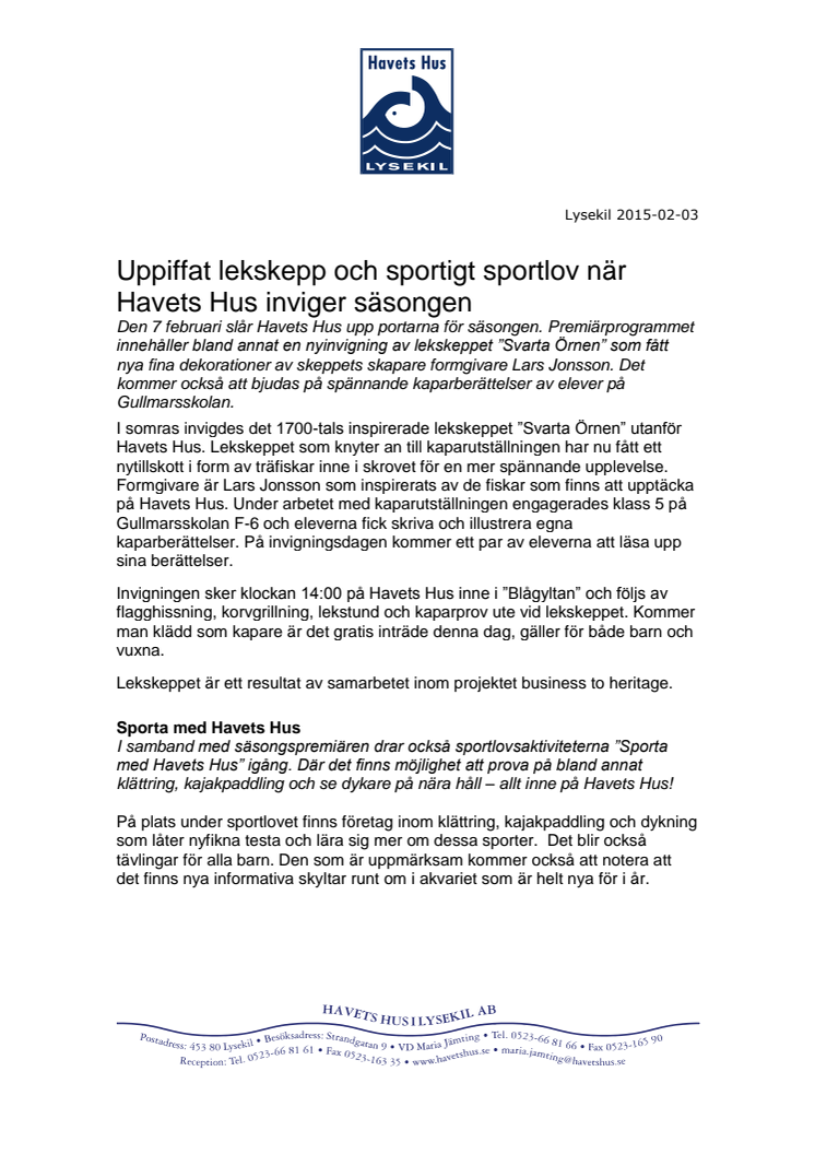 Uppiffat lekskepp och sportigt sportlov när Havets Hus inviger säsongen