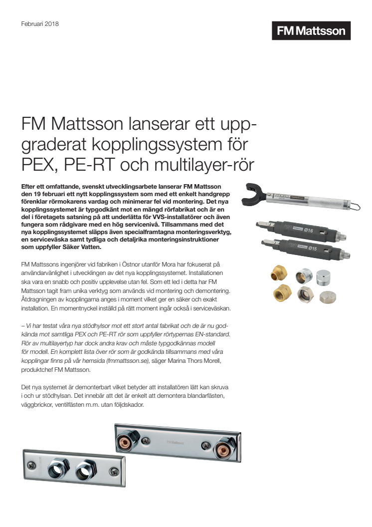 FM Mattsson lanserar ett uppgraderat kopplingssystem för PEX-, PE-RT-, PB- och multilayer-rör