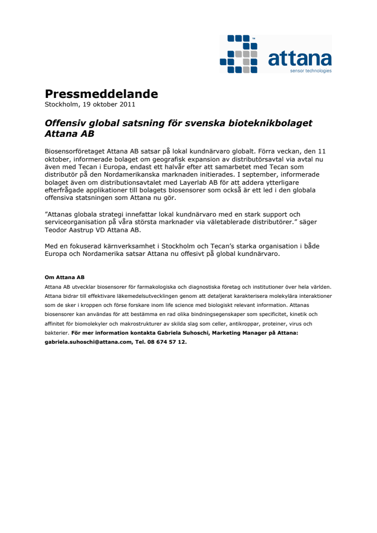 Offensiv global satsning för svenska bioteknikbolaget Attana AB