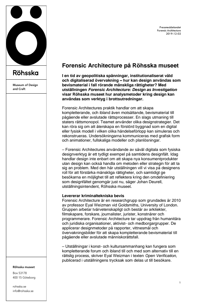 Forensic Architecture på Röhsska museet