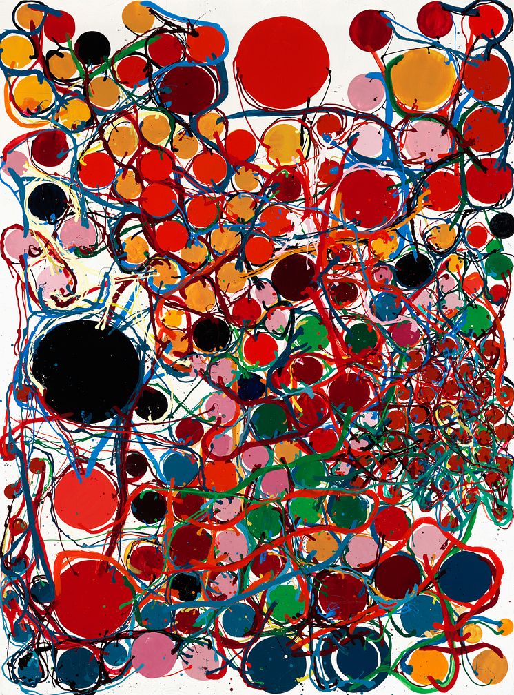 Atsuko Tanaka- Uden titel, 1966. Signeret. Lakfarve på lærred. 130 x 97 cm..tif