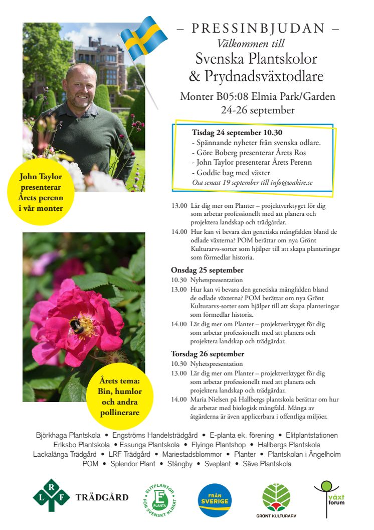 Pressinbjudan Årets Perenn! Blomsterfrämjandet på Elmia Park/Garden