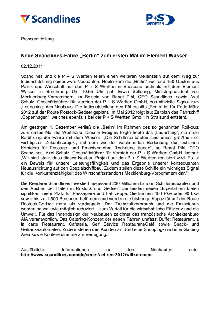 Neue Scandlines-Fähre „Berlin“ zum ersten Mal im Element Wasser