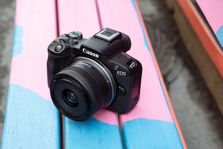 Canon EOS R50-ambient-high-angle-black-camera-bench