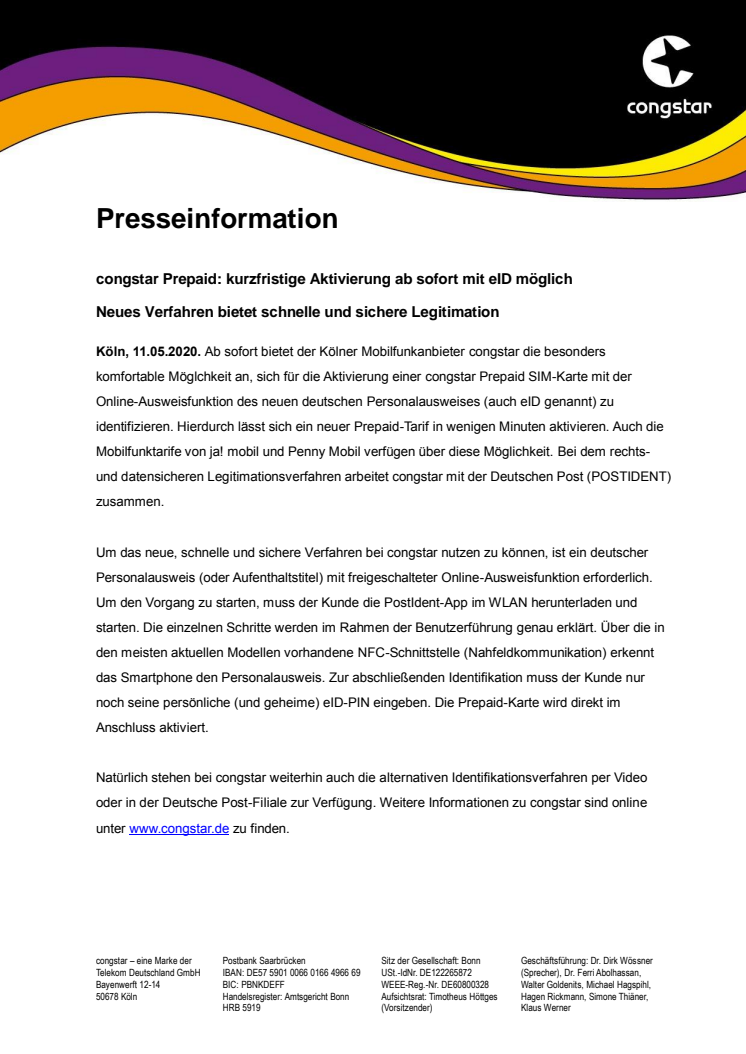 congstar Prepaid: kurzfristige Aktivierung ab sofort mit eID möglich 