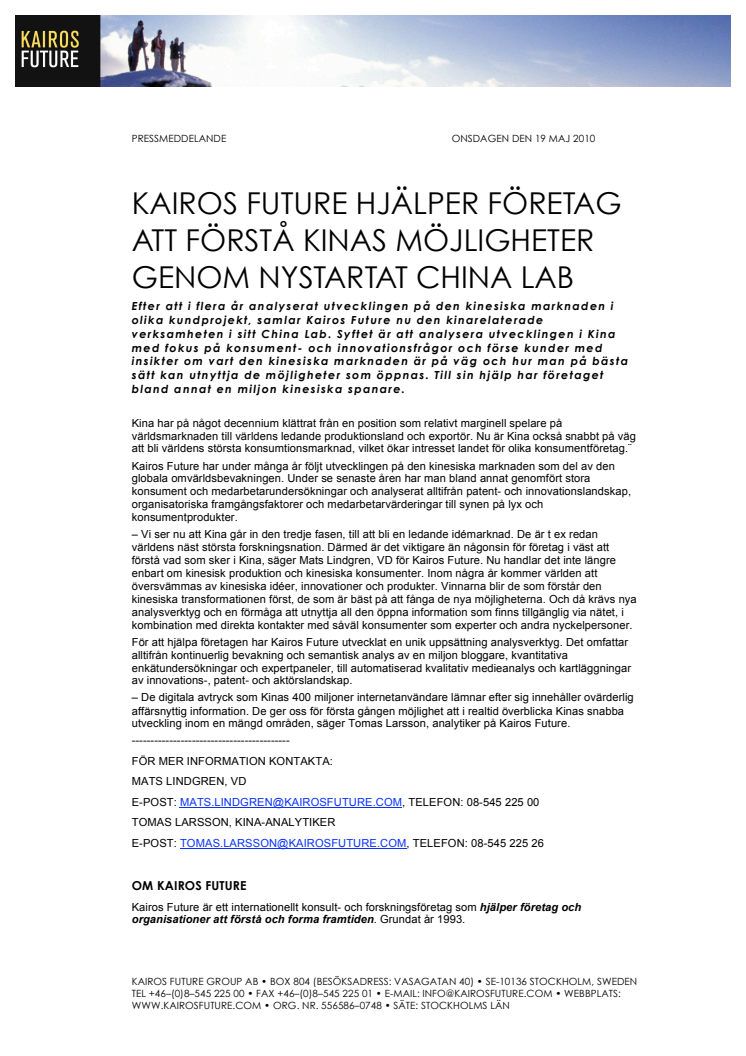 Kairos Future hjälper företag att förstå Kinas möjligheter genom nystartat CHINA LAB
