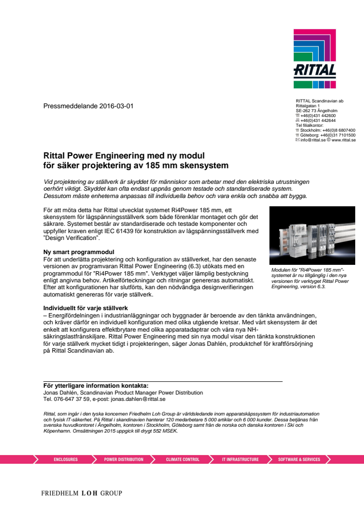 Rittal Power Engineering med ny modul för säker projektering av 185 mm skensystem