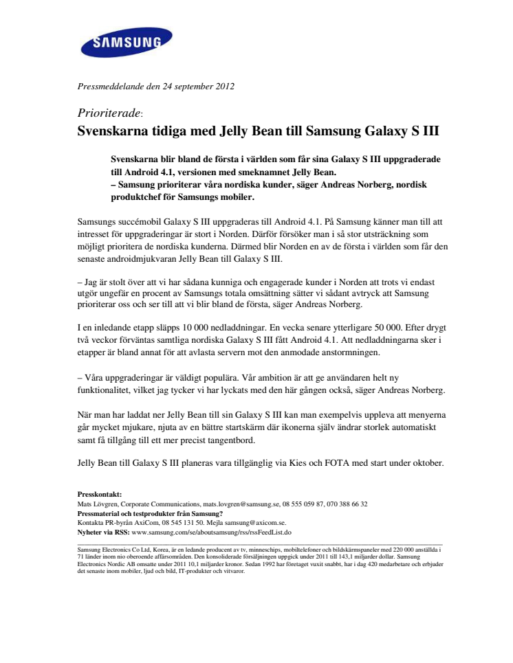 Prioriterade: Svenskarna tidiga med Jelly Bean till Samsung Galaxy S III