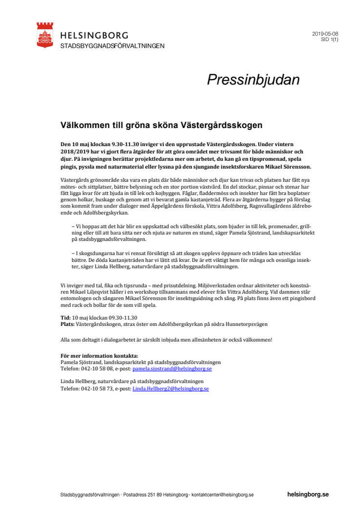 Pressinbjudan: Välkommen till gröna sköna Västergårdsskogen